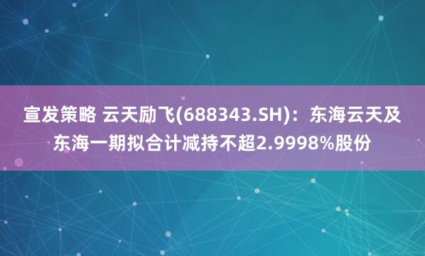 宣发策略 云天励飞(688343.SH)：东海云天及东海一期拟合计减持不超2.9998%股份