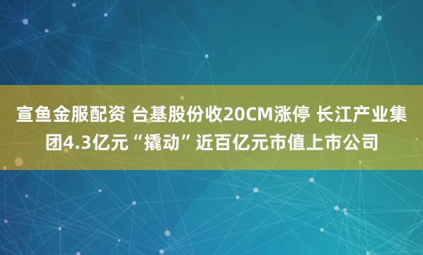 宣鱼金服配资 台基股份收20CM涨停 长江产业集团4.3亿元“撬动”近百亿元市值上市公司