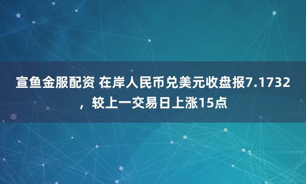宣鱼金服配资 在岸人民币兑美元收盘报7.1732，较上一交易日上涨15点
